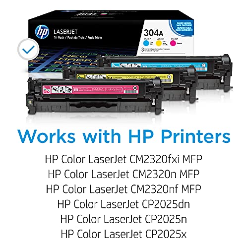 Original HP 304A Cyan, Magenta, Yellow Toner Cartridges (3-pack) | Works with HP Color LaserJet CM2320 MFP, HP Color LaserJet CP2025 Series | CF340A