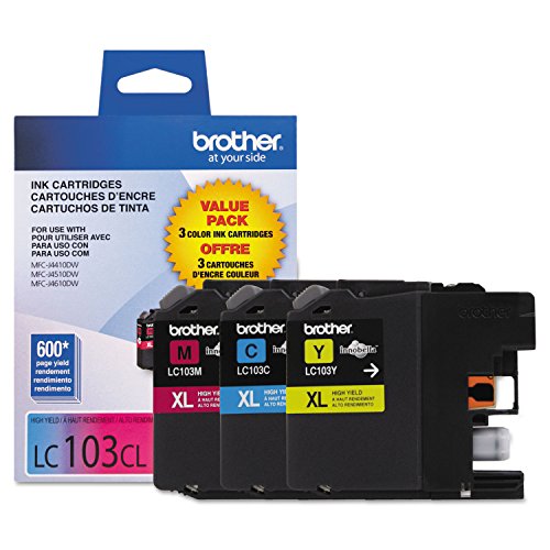 Brother Genuine High Yield Color Ink Cartridge, 3 Pack of LC103 , Replacement Color Ink Three Pack, Includes 1 Cartridge Each of Cyan, Magenta & Yellow, Page Yield Upto 600 Pages/Cartridge, LC103